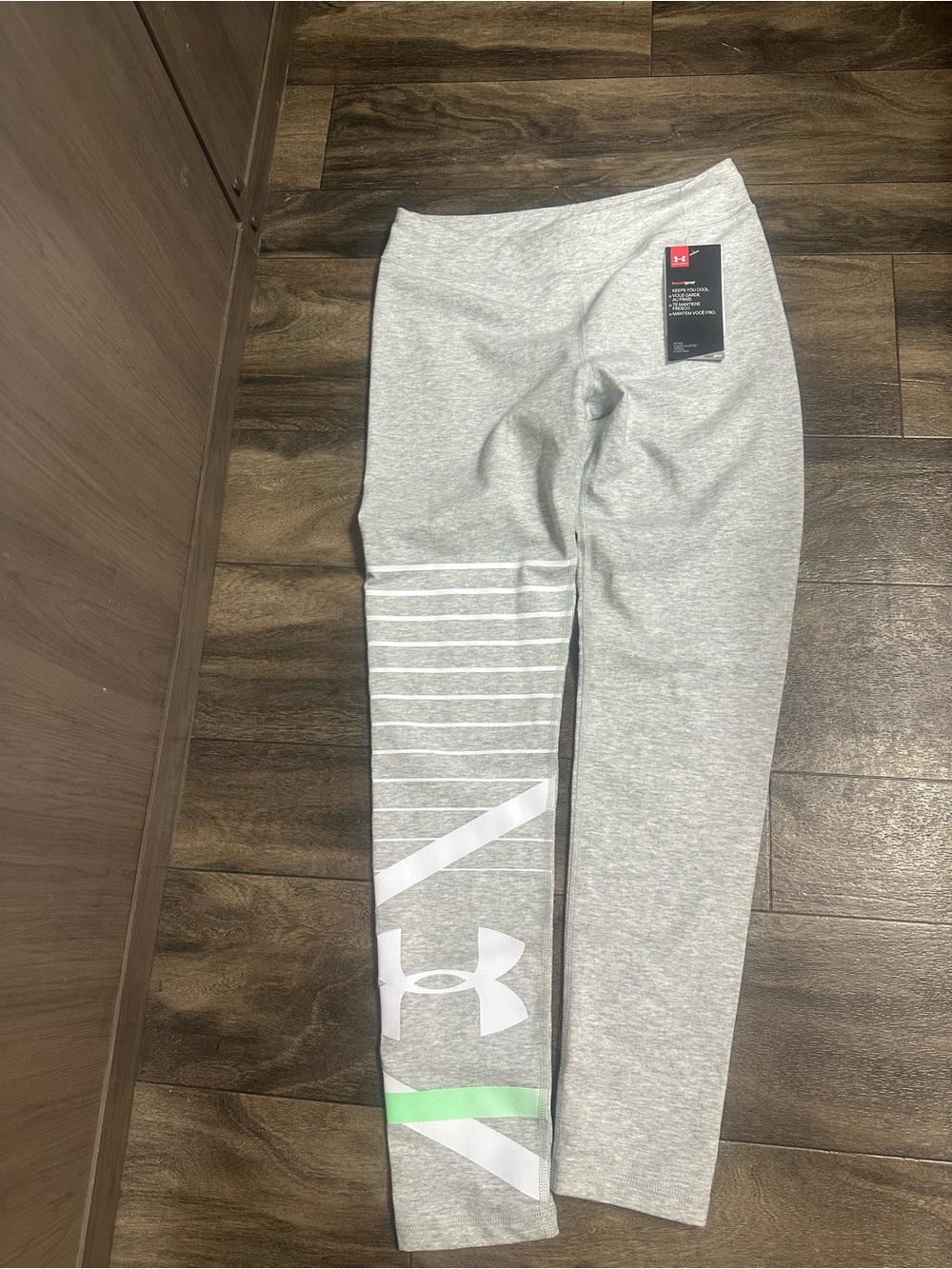 Under Armour Light Gray Girls' Logo Leggings with Green Accent
